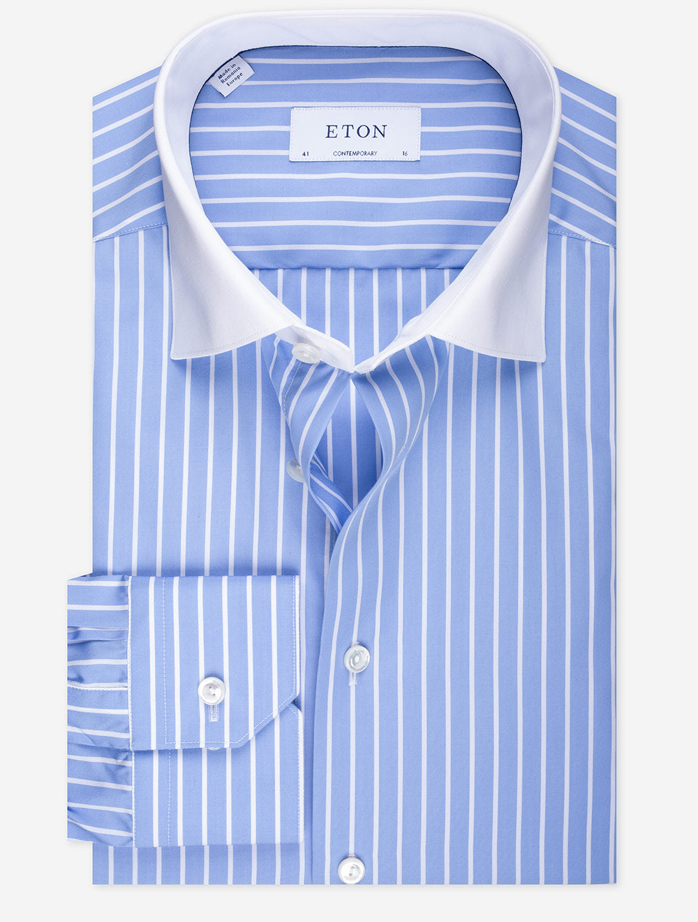 ETON Contrast Collar Stripe Shirt Blue