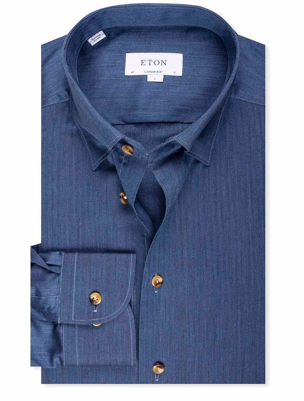 Eton Contemporary Fit Button deals Down Cotton Dress Shirt Size 15.5 Herringbone Blue