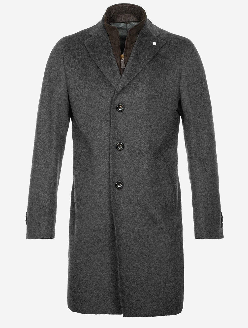 Lubiam Single Breast Wool And Cashmere Blend Overcoat Charcoal MI