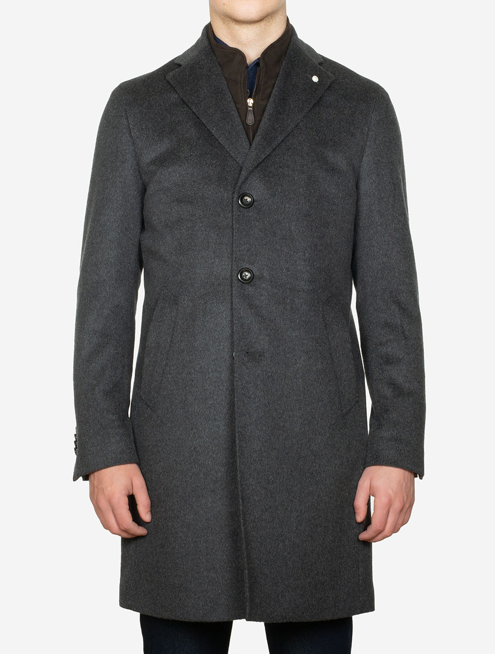 Lubiam Single Breast Wool And Cashmere Blend Overcoat Charcoal AI1