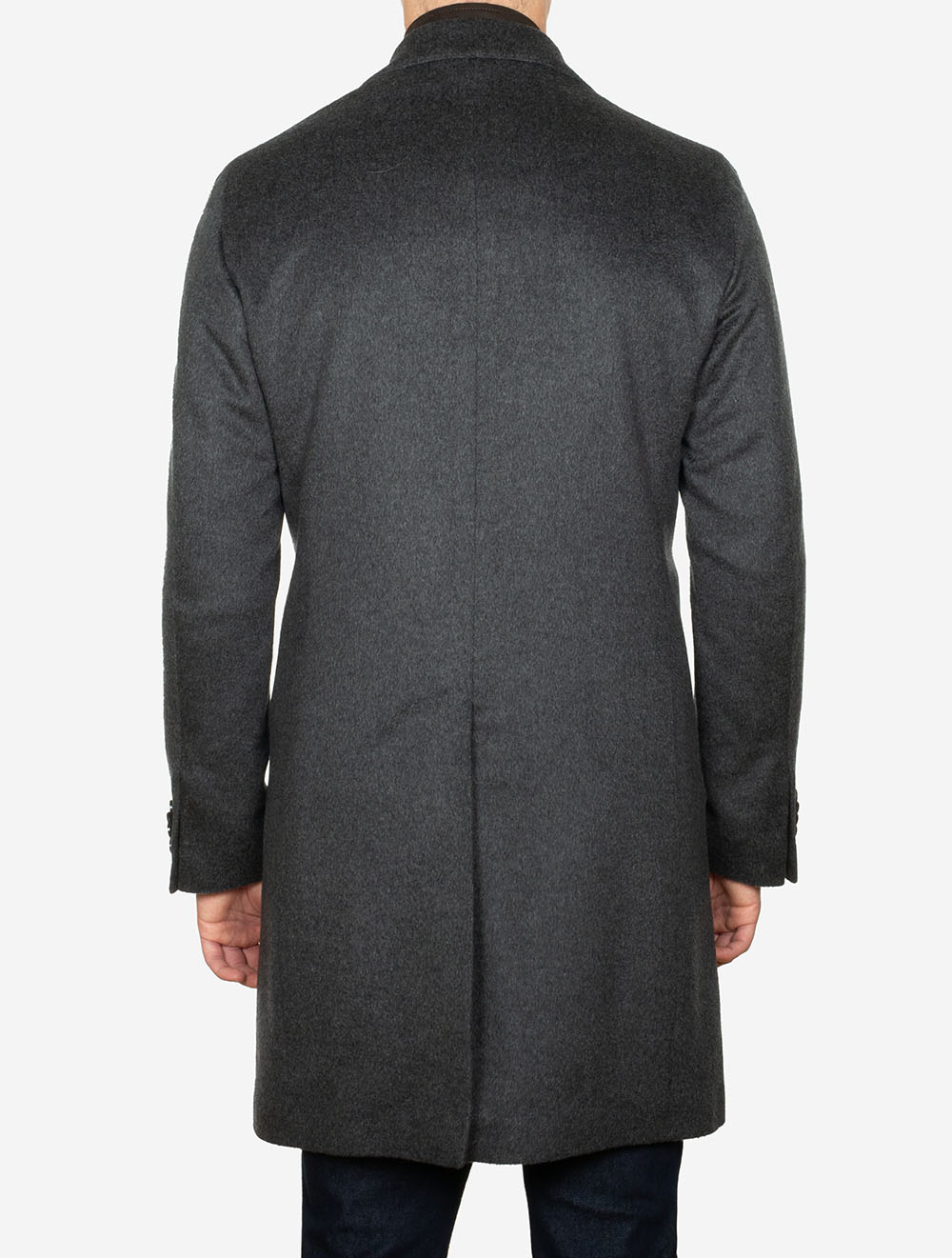 Single Breast Wool And Cashmere Blend Overcoat Charcoal