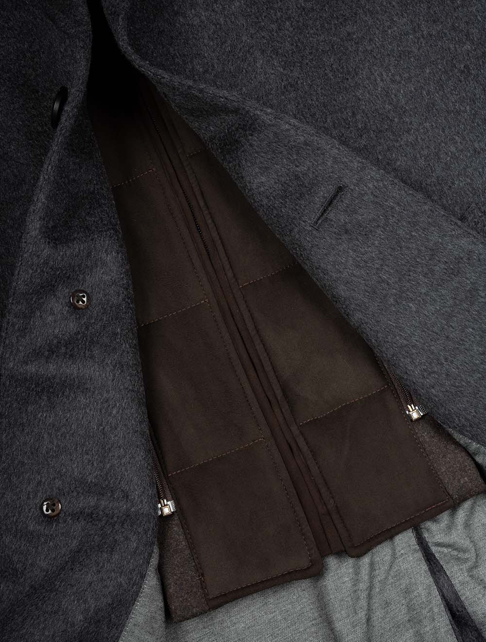 Single Breast Wool And Cashmere Blend Overcoat Charcoal