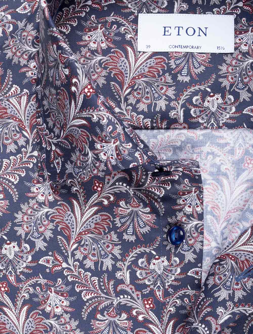 Eton Contemporary Jacobean Pattern Shirt Navy AI1