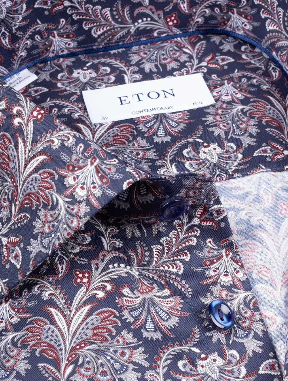 Eton Contemporary Jacobean Pattern Shirt Navy AI2