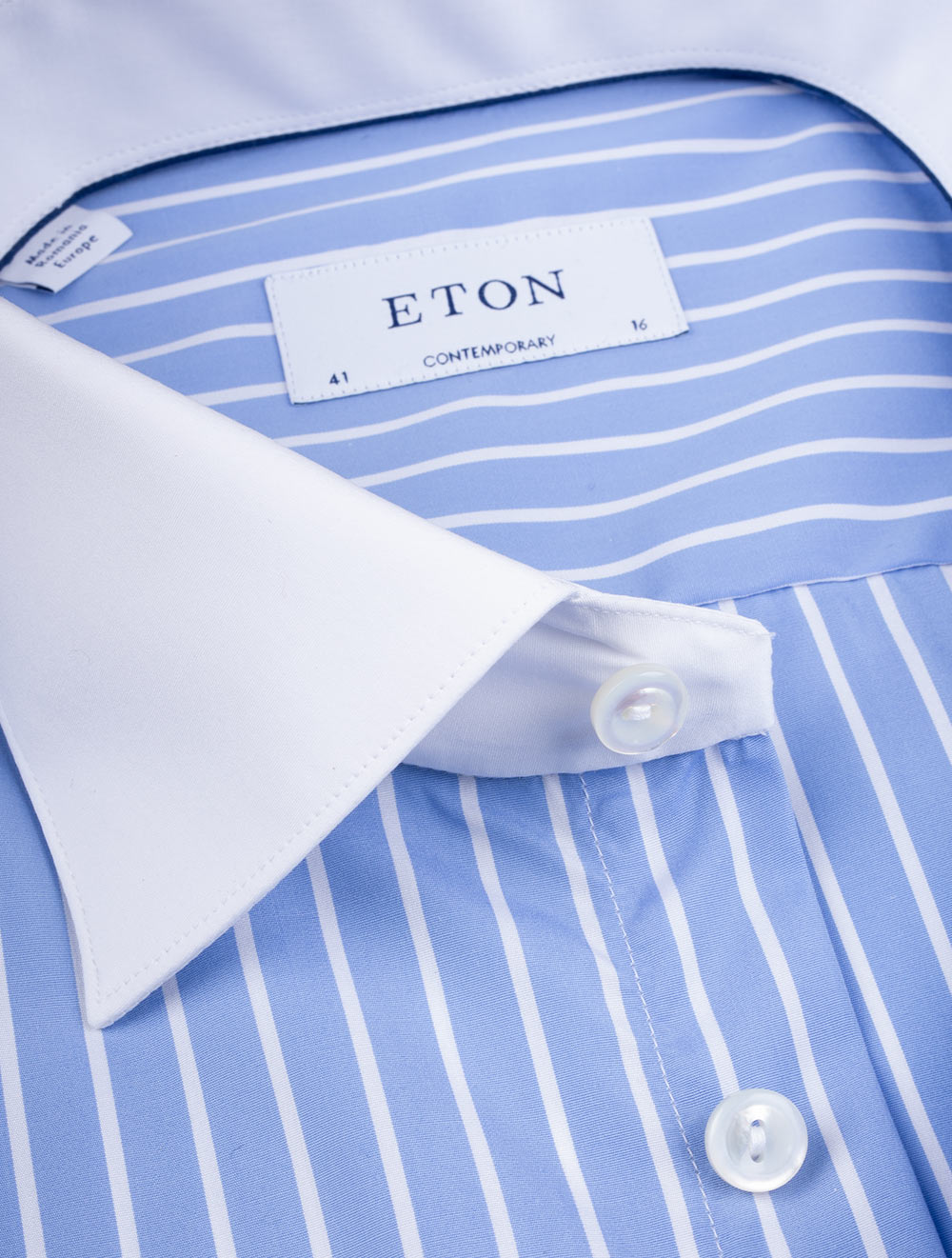 Eton Contrast Collar Stripe Shirt Blue AI2