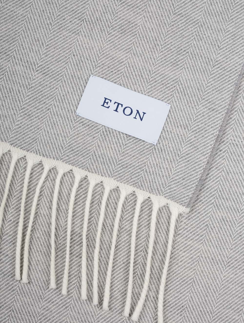 Eton Herringbone Merino Wool Scarf Beige AI1