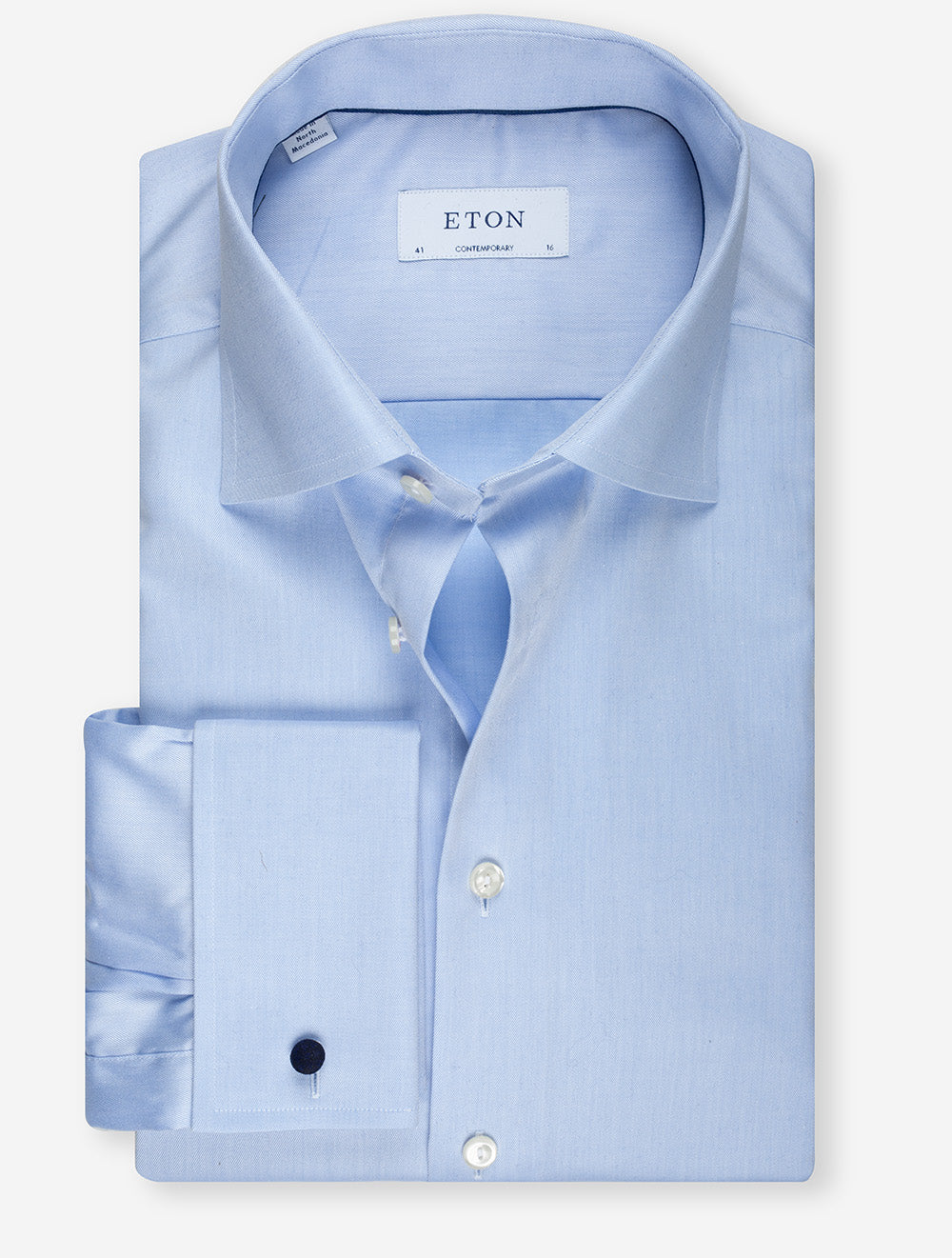 Eton Double Cuff Plain Comtemporary Shirt Blue MI