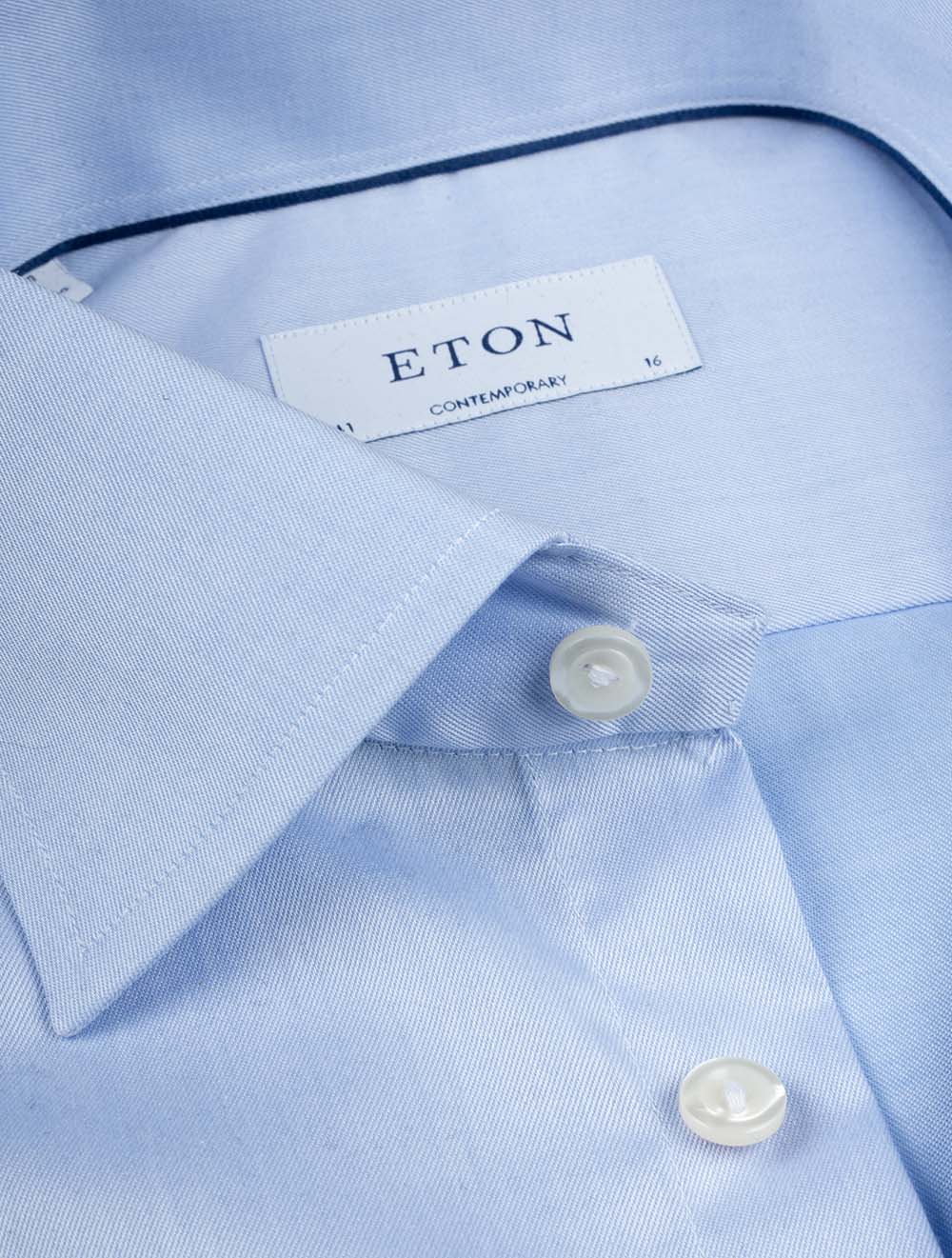 Eton Double Cuff Plain Comtemporary Shirt Blue AI2