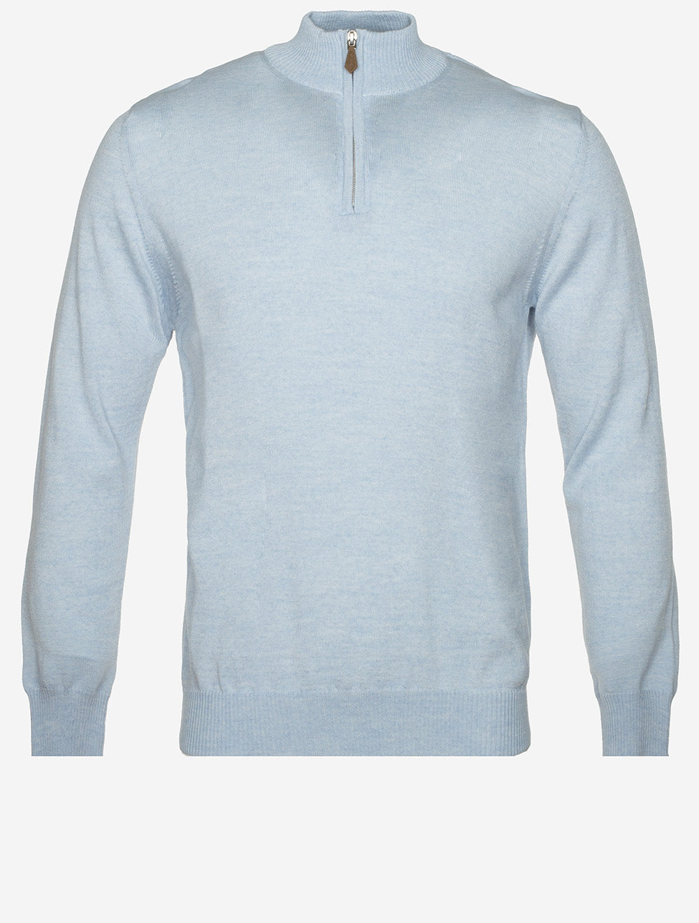 Knitted Half Zip Merino Wool Light Blue