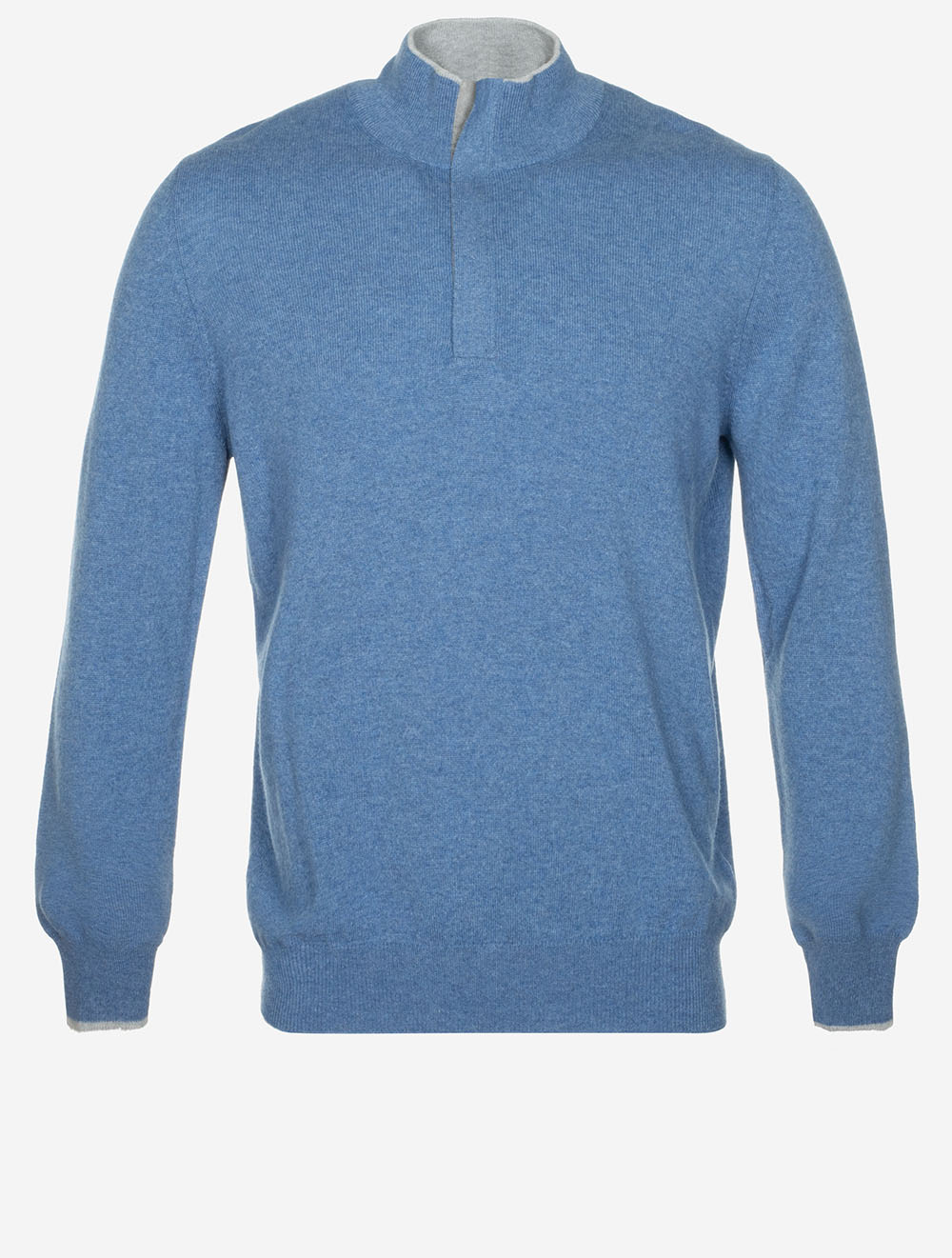 Gran Sasso Mock Zip Alcantara Knitwear Blue MI