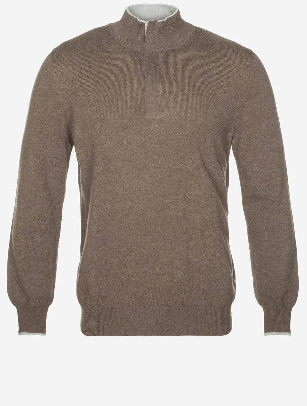 Gran Sasso Mock Zip Alcantara Knitwear Brown MI