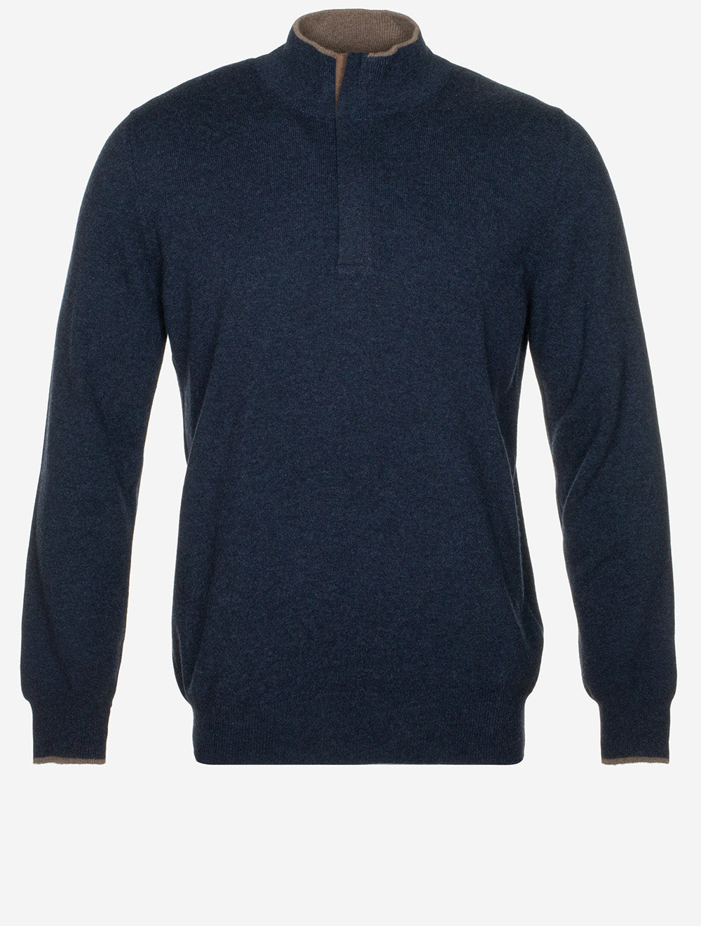 Gran Sasso Mock Zip Alcantara Knitwear Navy MI