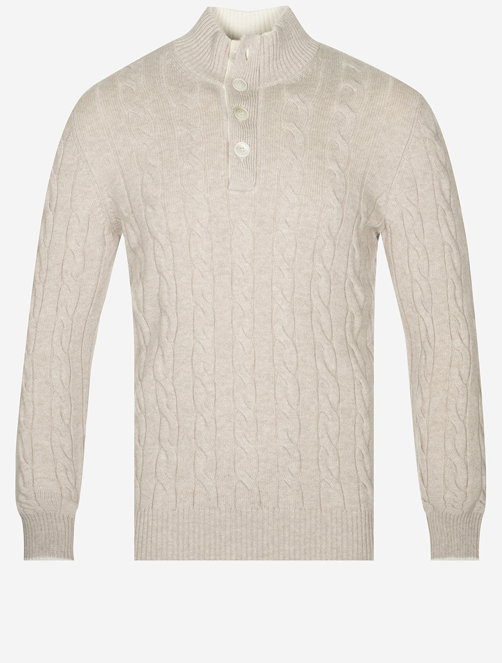 Gran Sasso Mock Cable Knit Button Up Stone MI