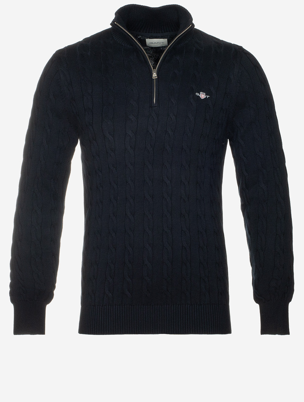 Cotton Cable Knit Half-Zip Sweater Evening Blue