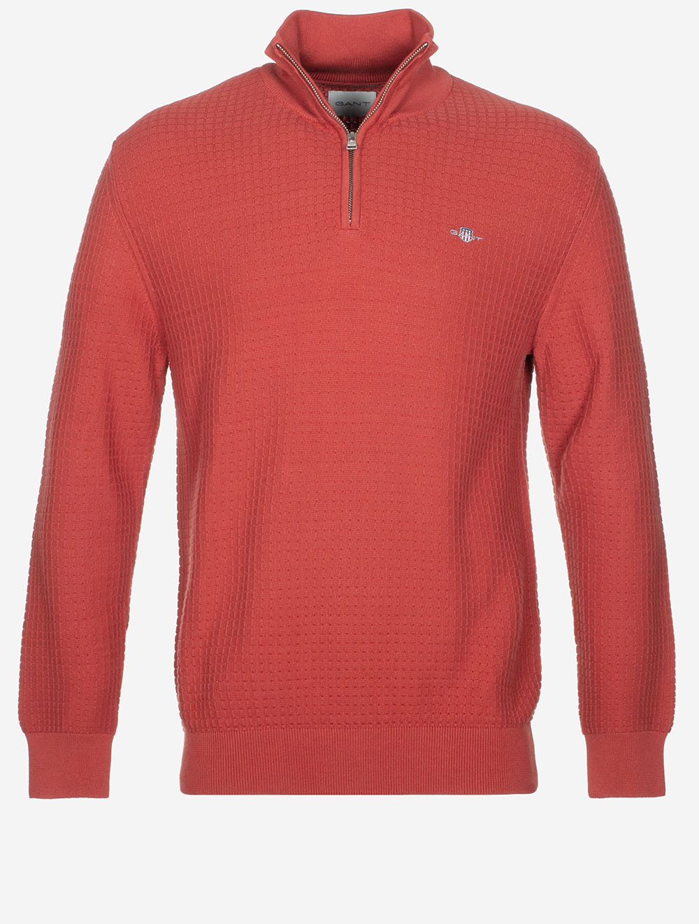 Textured Cotton Half-Zip Sweater Brick Red