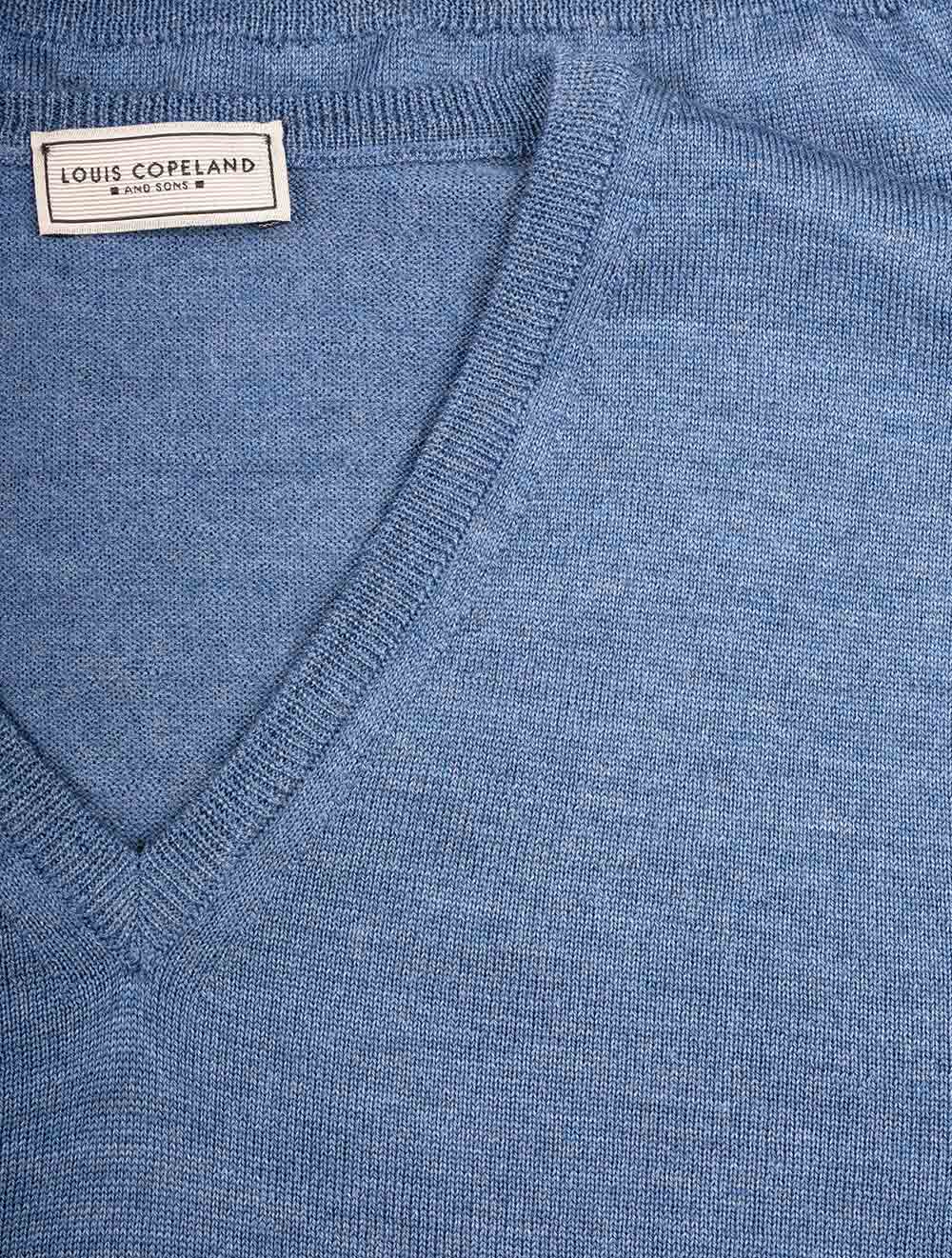 Merino Wool V Neck Blue