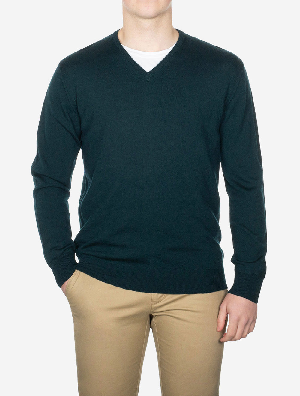 Merino Wool V Neck Green