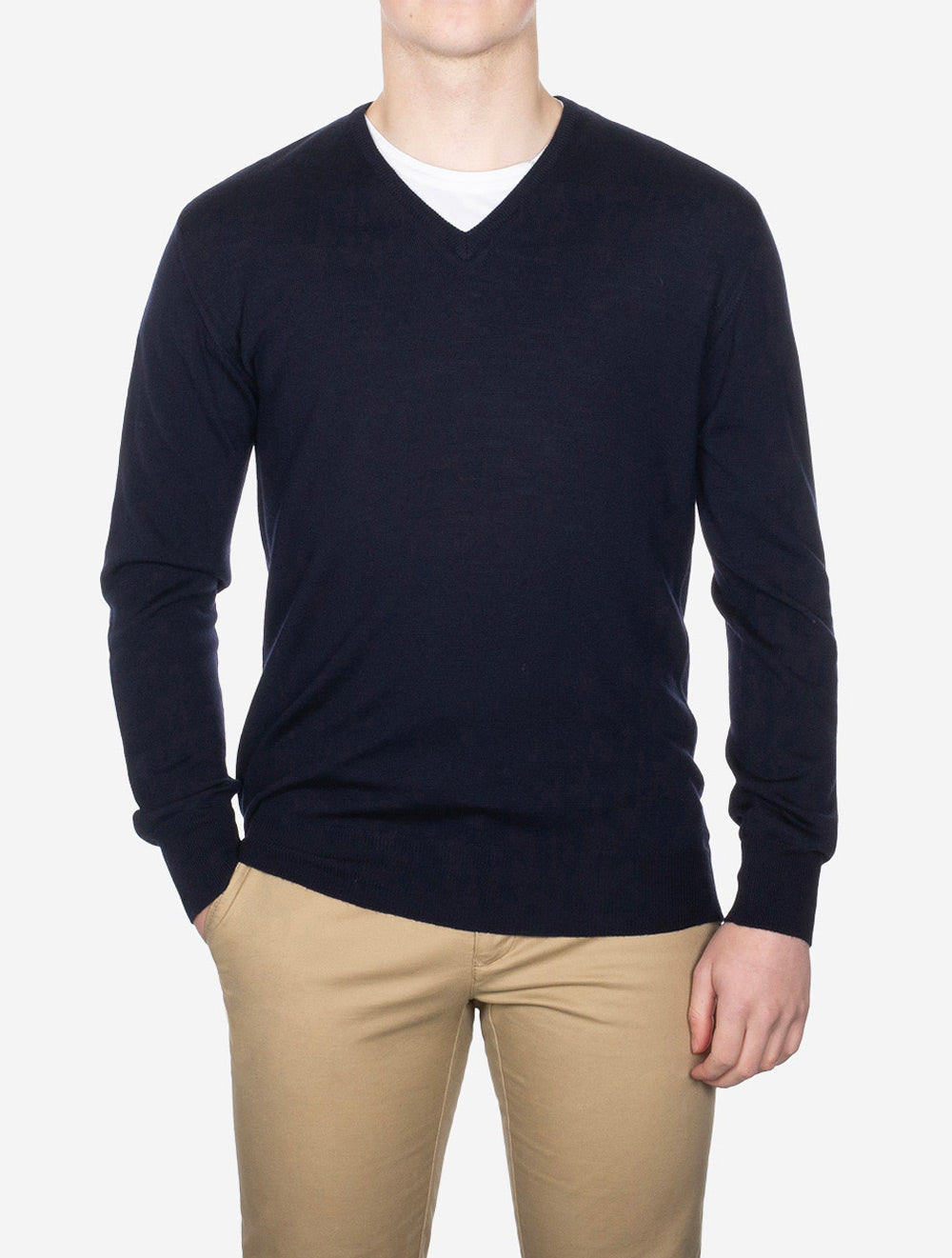 Merino Wool V Neck Navy