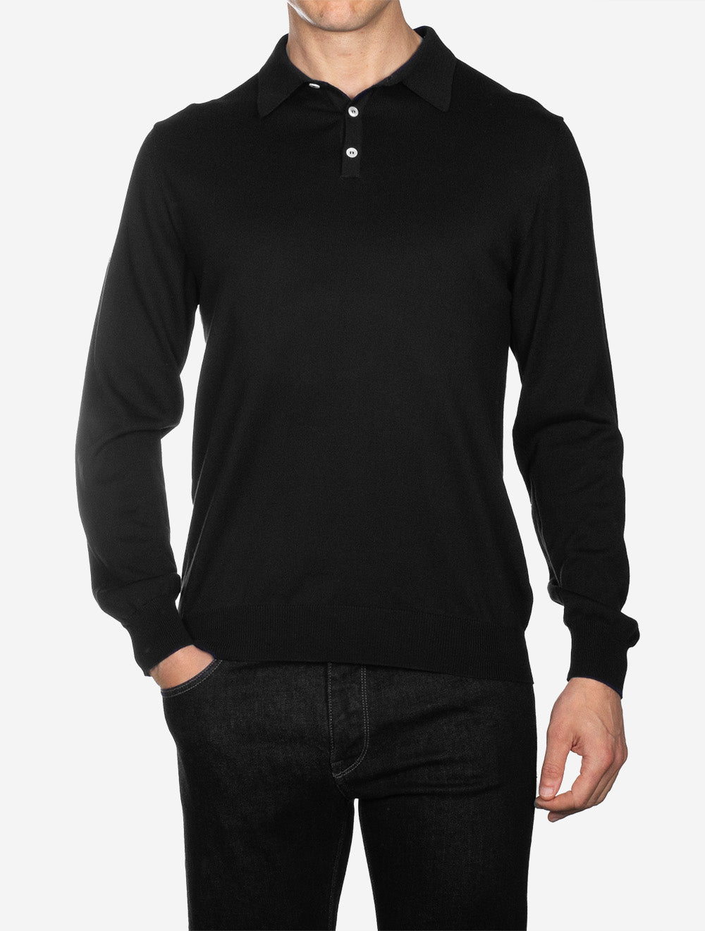 Louis Copeland Merino Long Sleeve Polo Black AI1