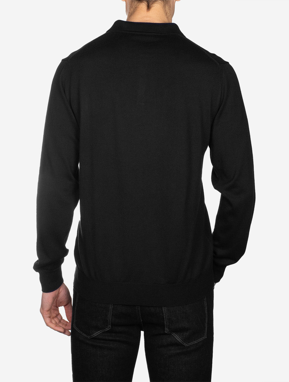 Louis Copeland Merino Long Sleeve Polo Black AI2