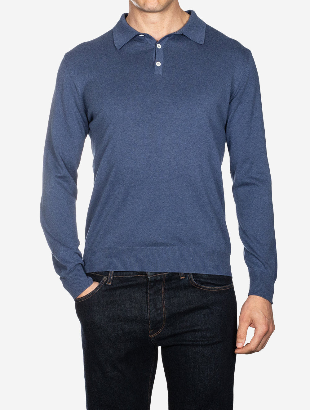 Louis Copeland Merino Long Sleeve Polo Blue AI2