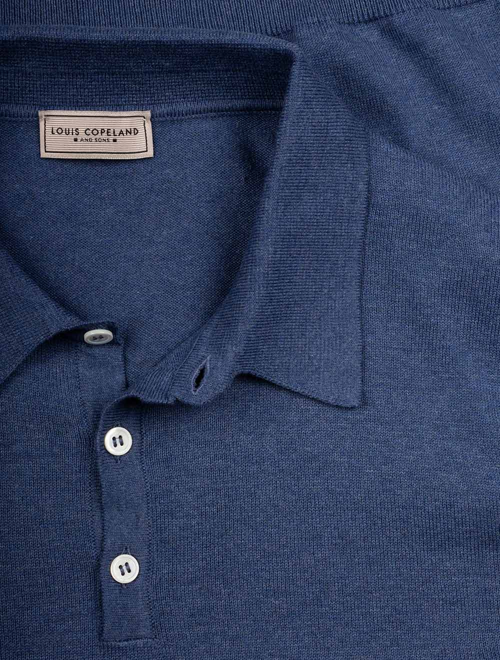 Louis Copeland Merino Long Sleeve Polo Blue AI4