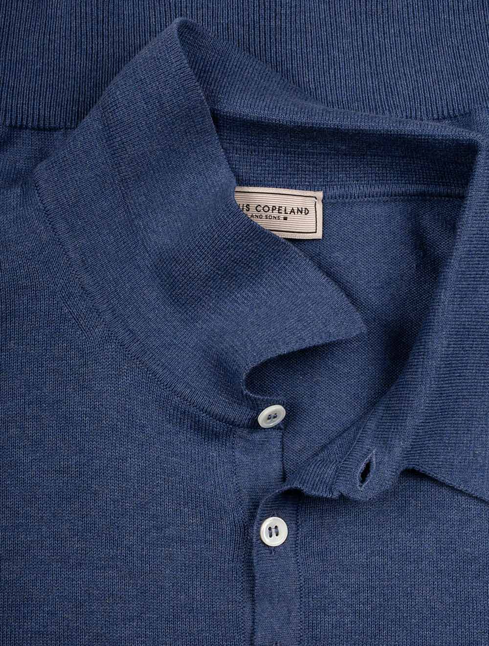 Louis Copeland Merino Long Sleeve Polo Blue AI5