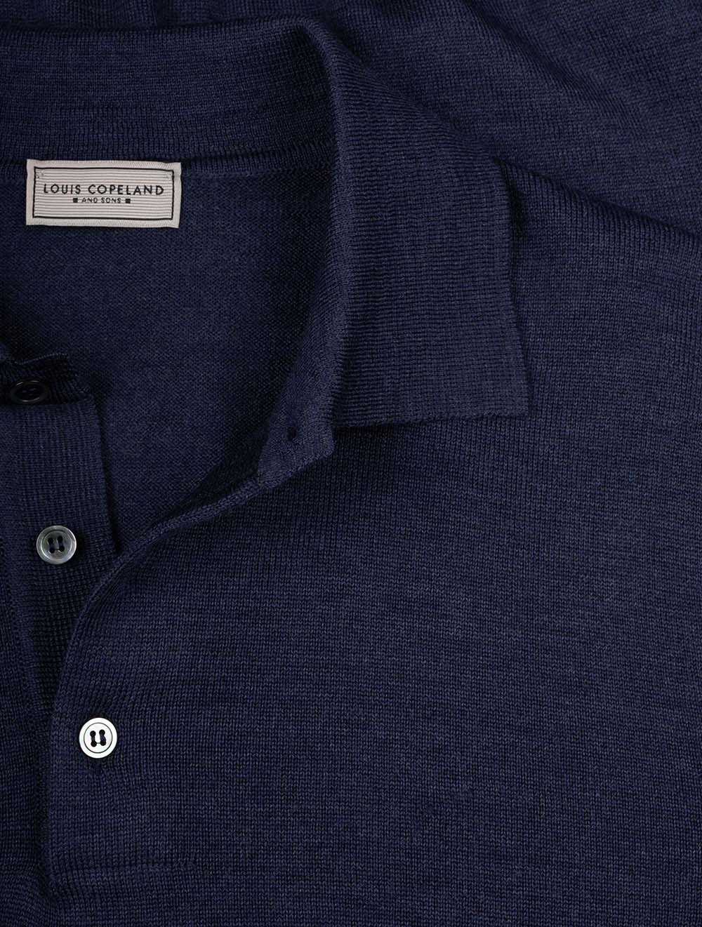 Louis Copeland Merino Long Sleeve Polo Blue AI3