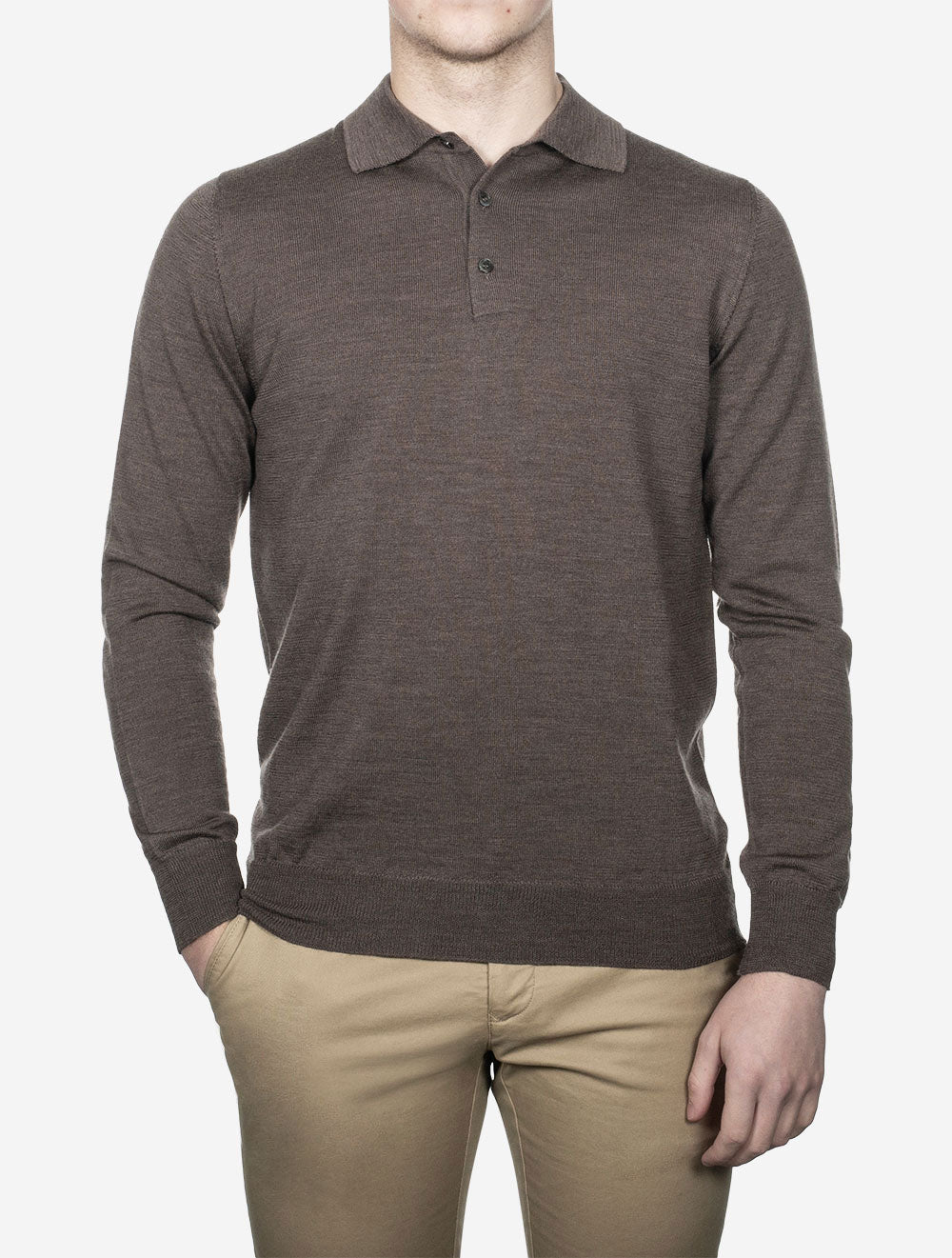 Louis Copeland Merino Long Sleeve Polo Brown AI2