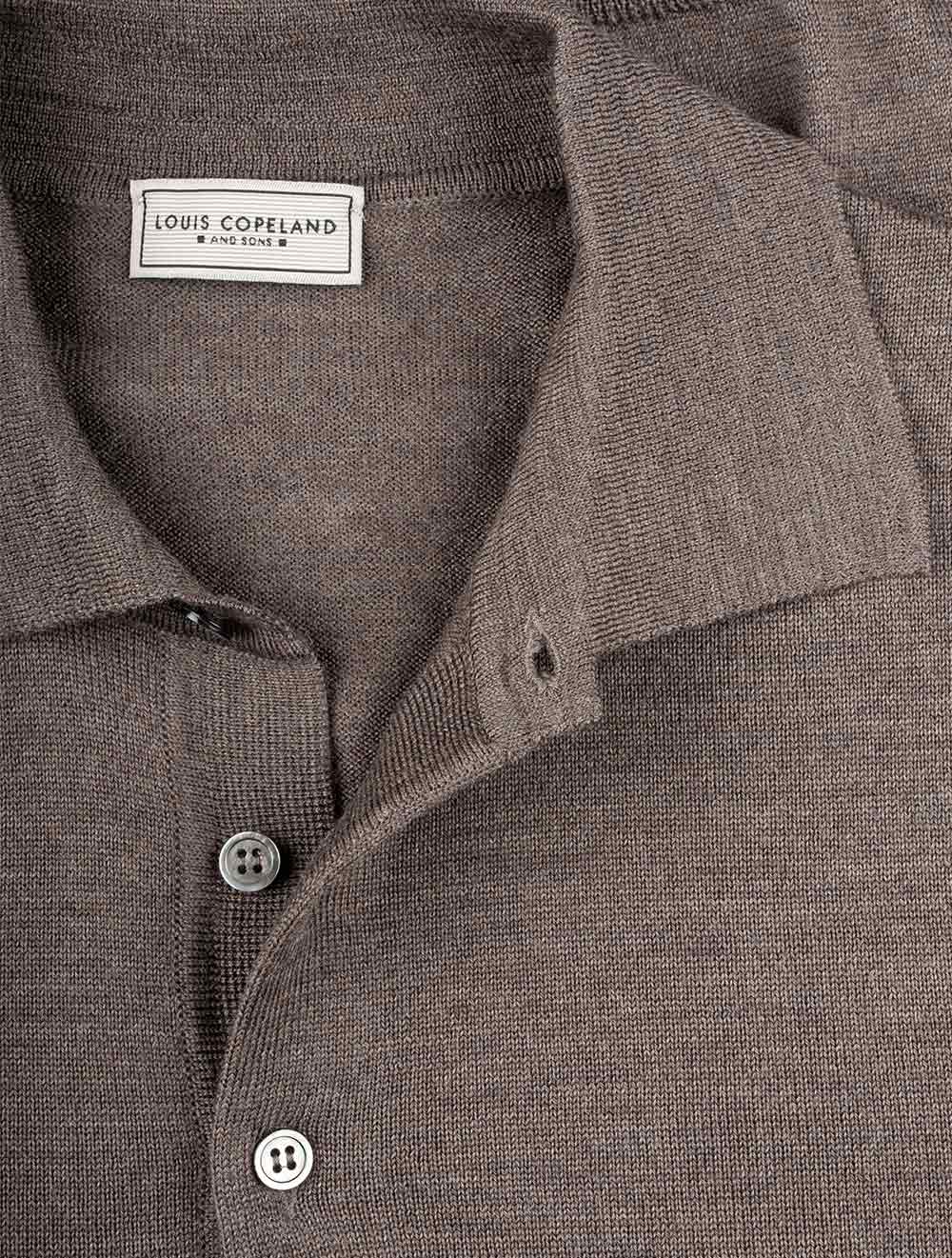 Louis Copeland Merino Long Sleeve Polo Brown AI4