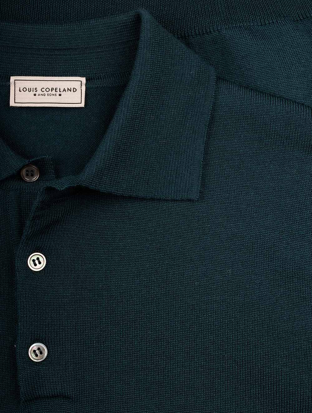 Louis Copeland Merino Long Sleeve Polo Green AI4