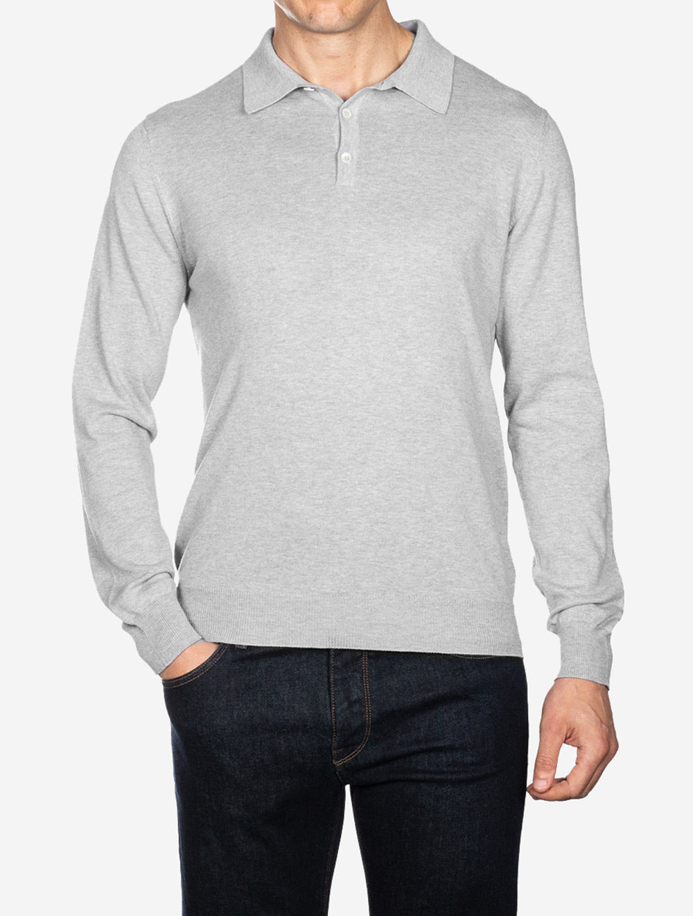 Louis Copeland Merino Long Sleeve Polo Grey AI1