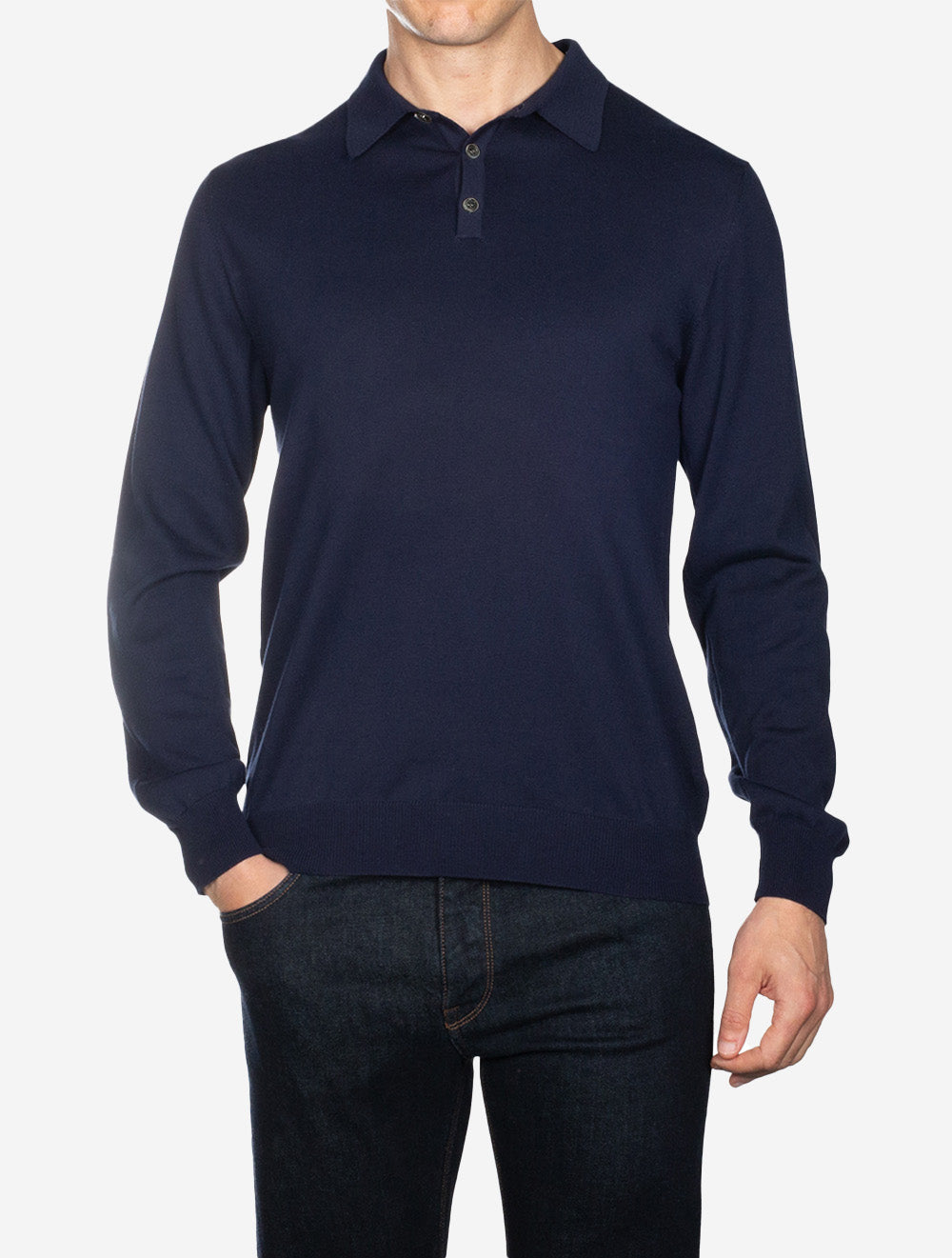 Louis Copeland Merino Long Sleeve Polo Navy AI2