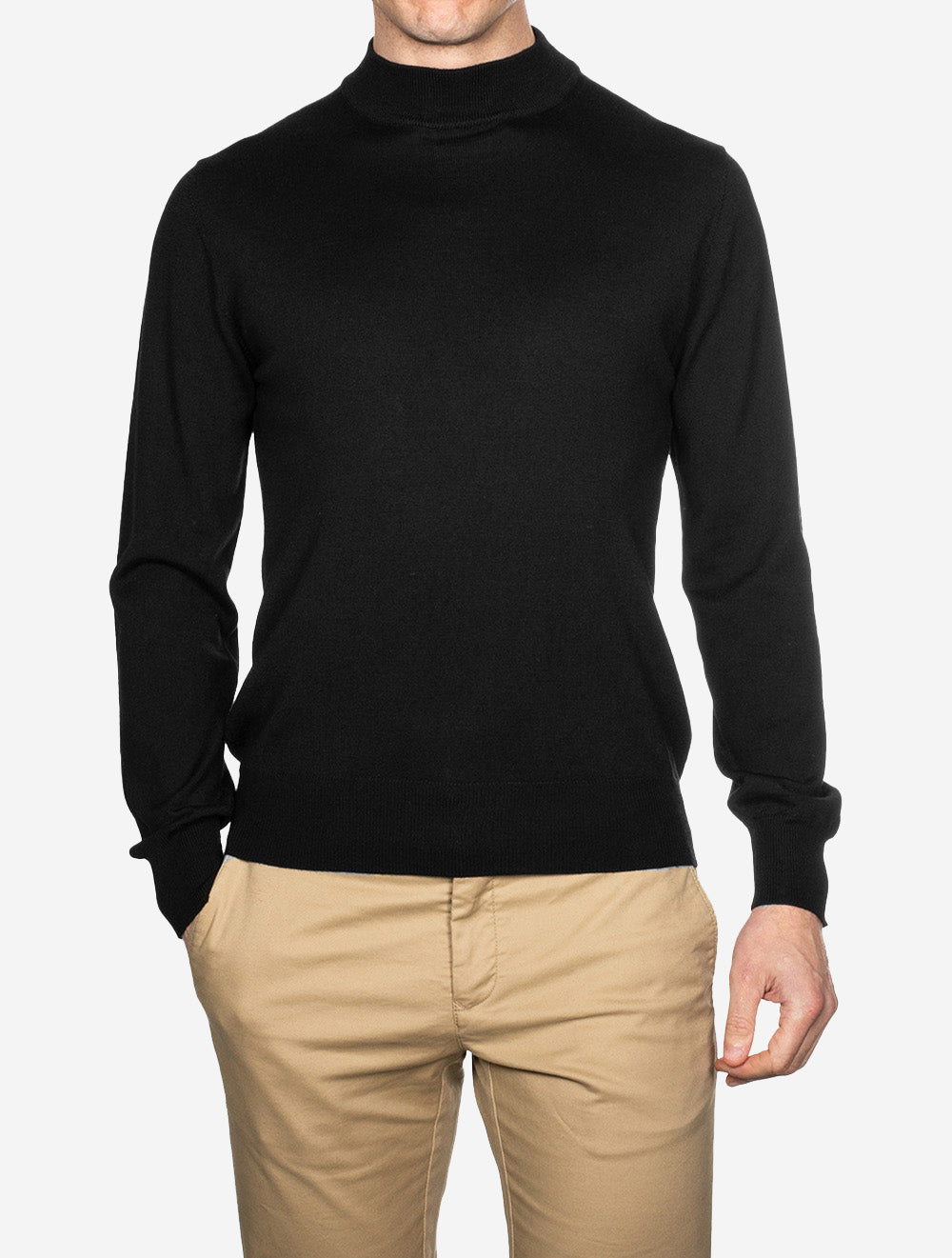 Merino Wool Mock Neck Black