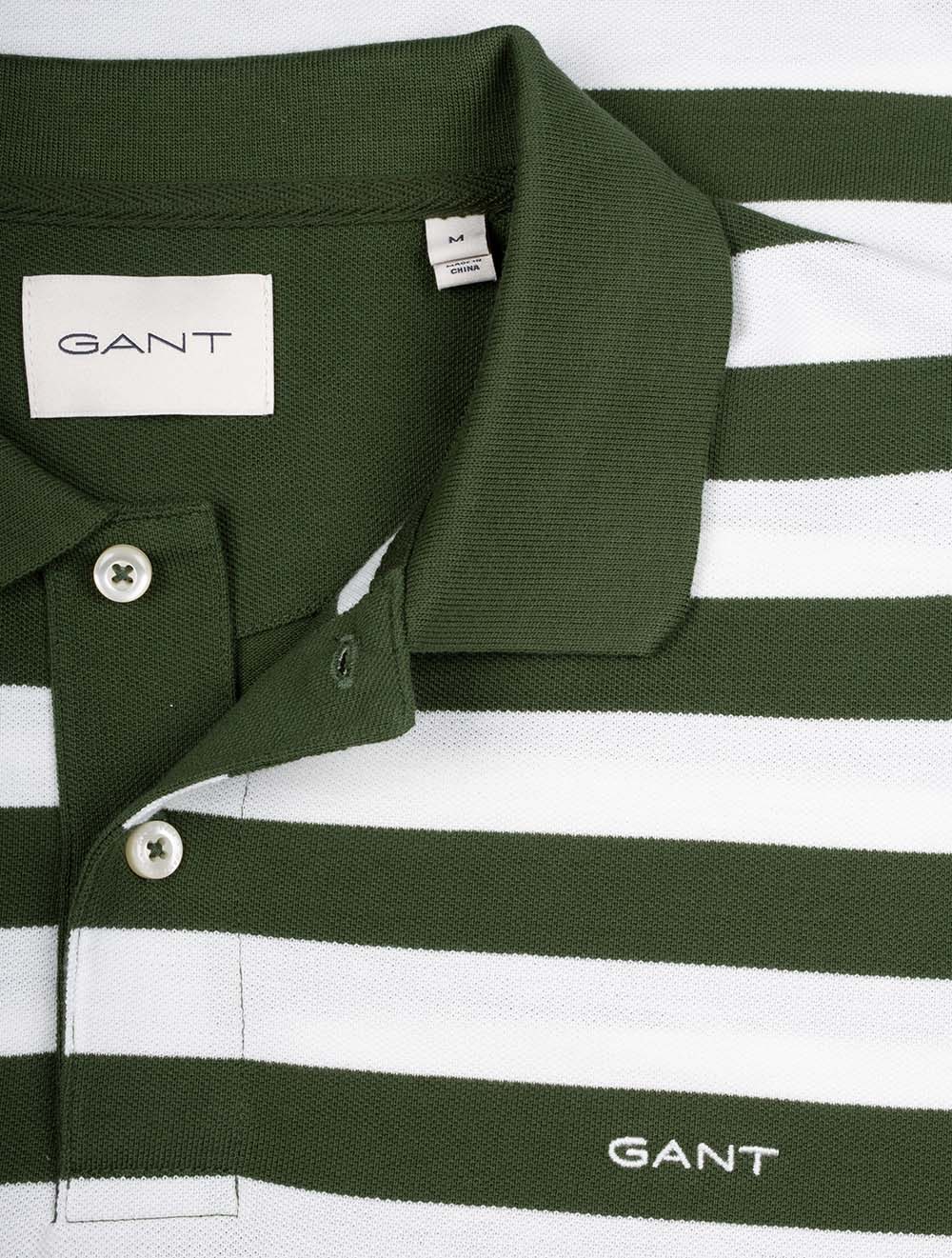 Gant Stripe Short Sleeve Pique Polo Pine Green AI3