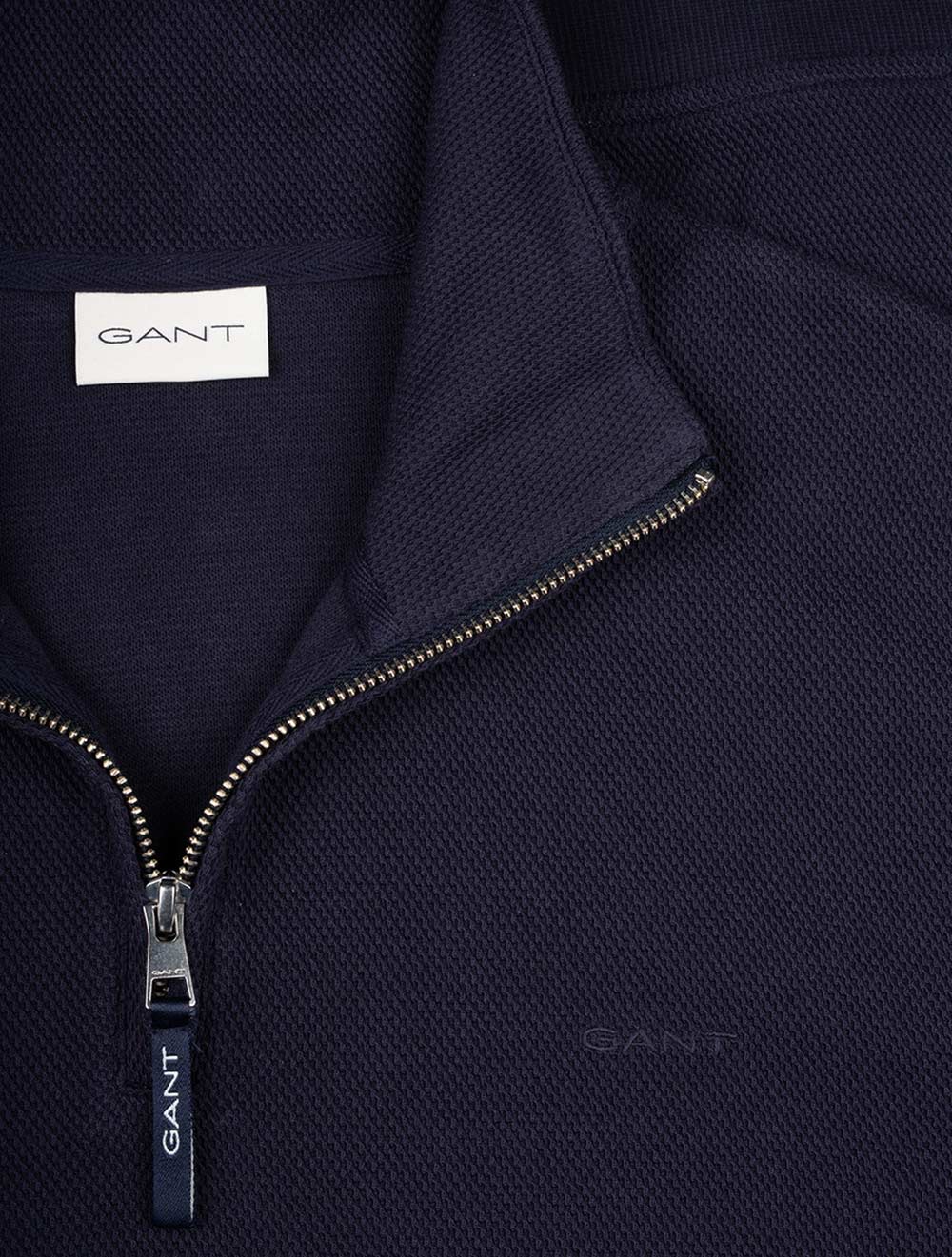 Waffle Texture Half Zip Evening Blue