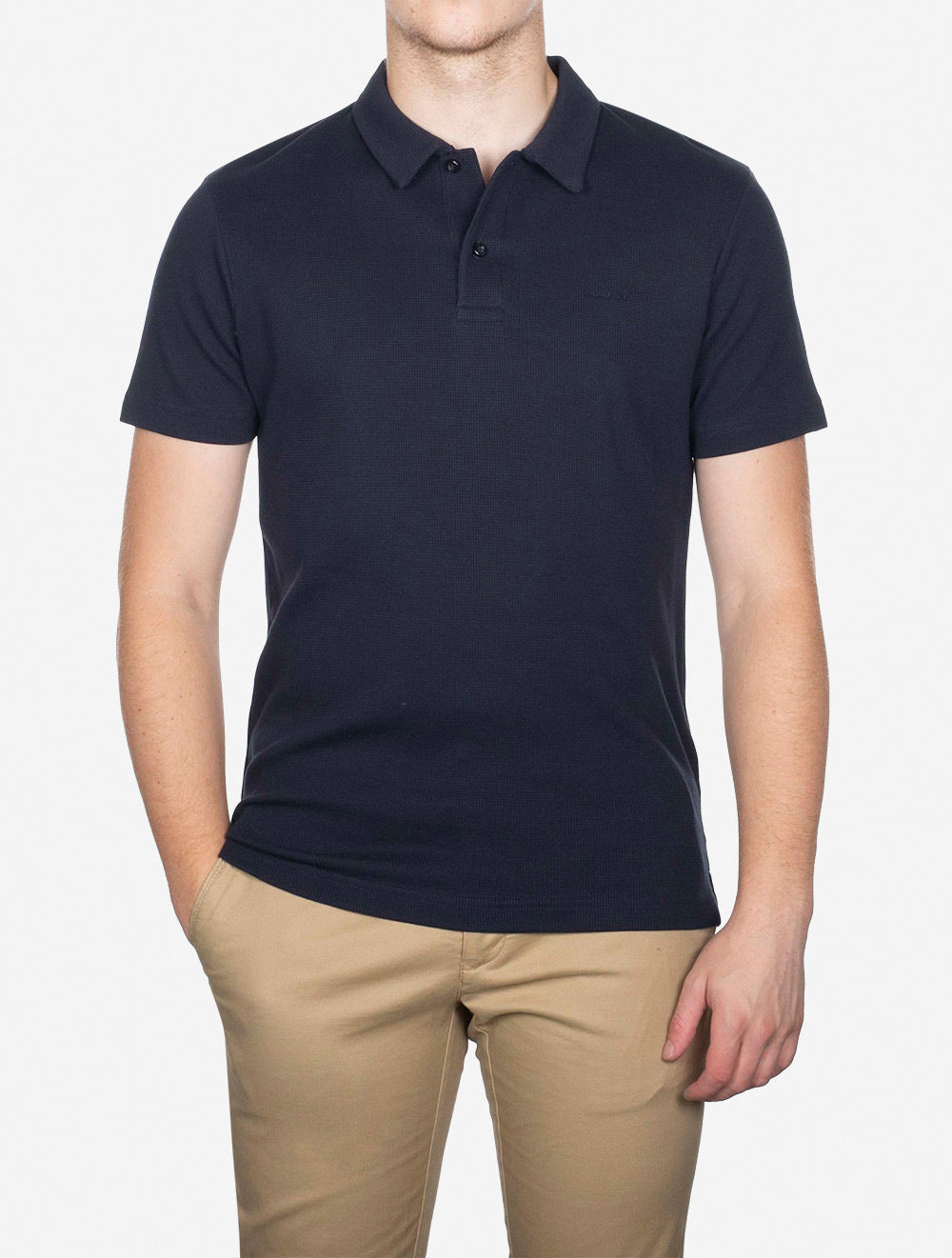 Gant Waffle Texture Short Sleeve Pique Polo Evening Blue AI4