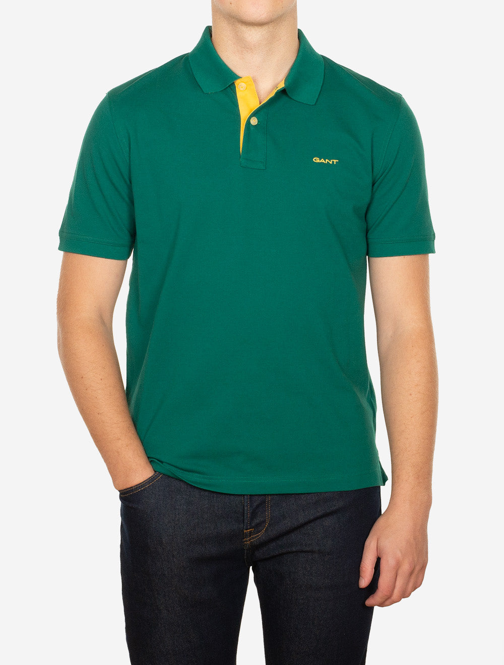 Regular Contrast Pique Short Sleeve Polo Deep Forest Green