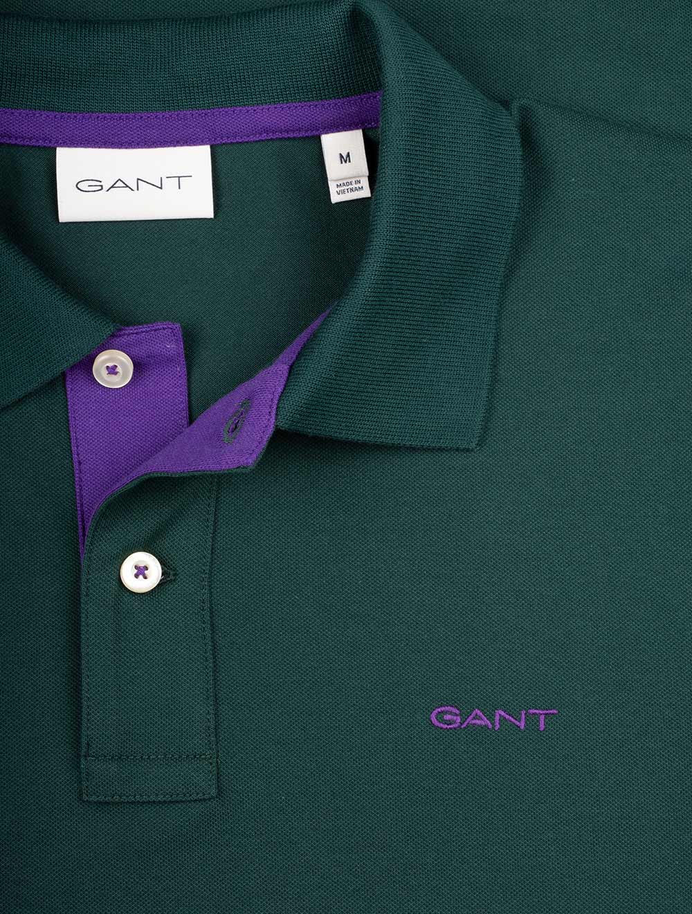 Gant Regular Contrast Pique Short Sleeve Rugger Tartan Green AI3