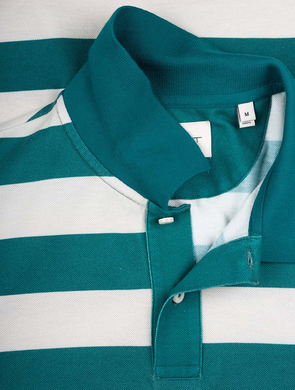 Heavy Washed Striped Polo Ocean Turquosie