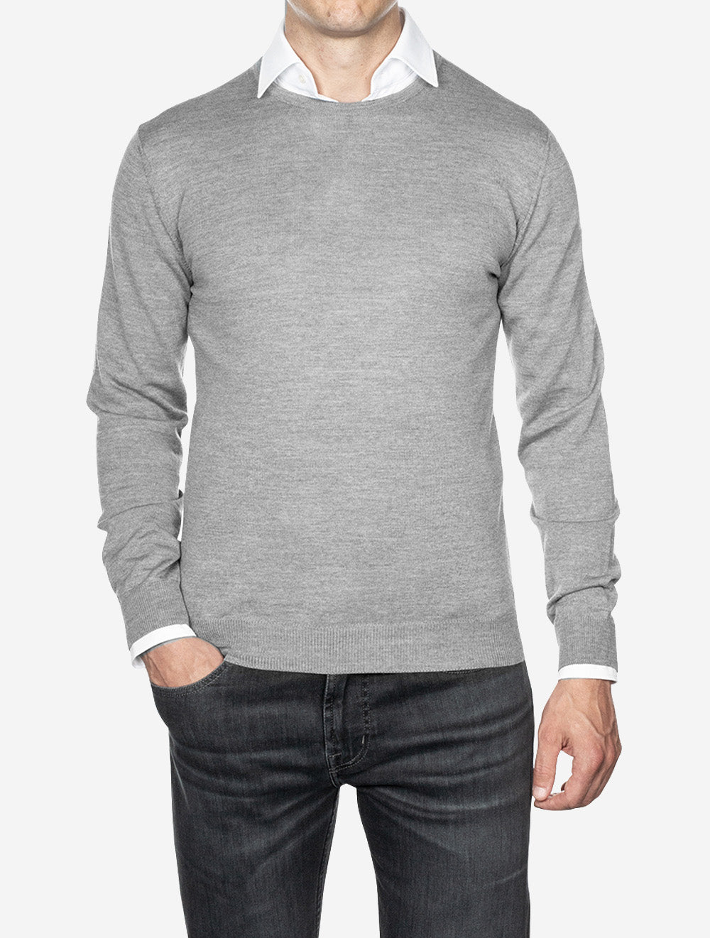 Grey Crew Neck With Patch Merino Wool Jumper