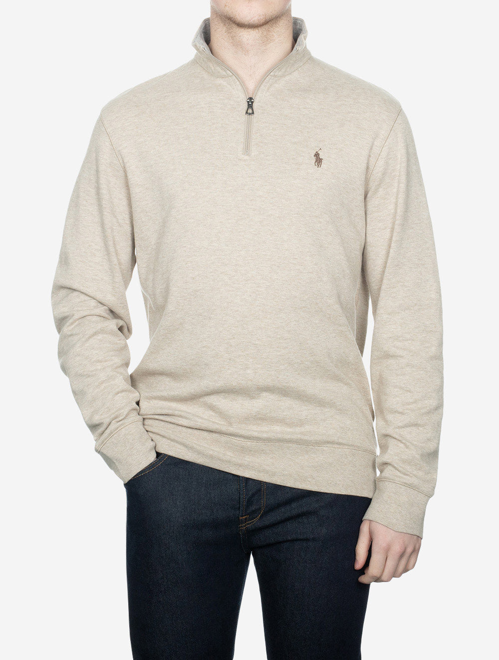 Quarter Zip Jersey Pullover Beige