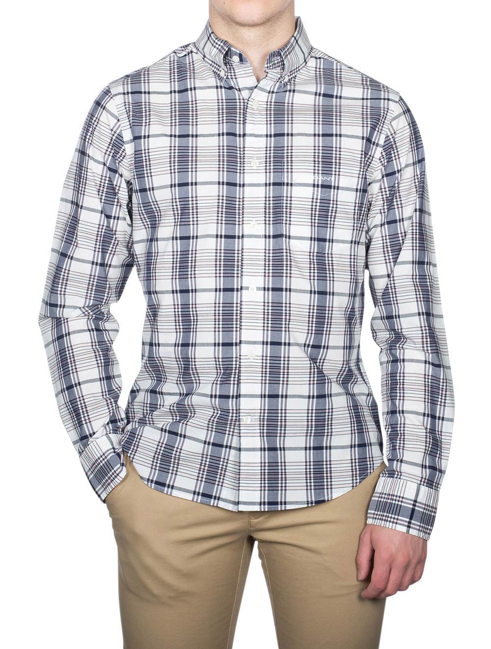 Regular Popeline Check Buttondown Eierschalenfarben