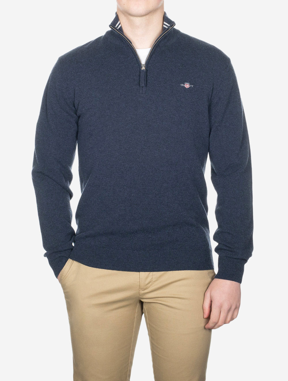 Superfine Lambswool Half Zip Dark Navy Melange