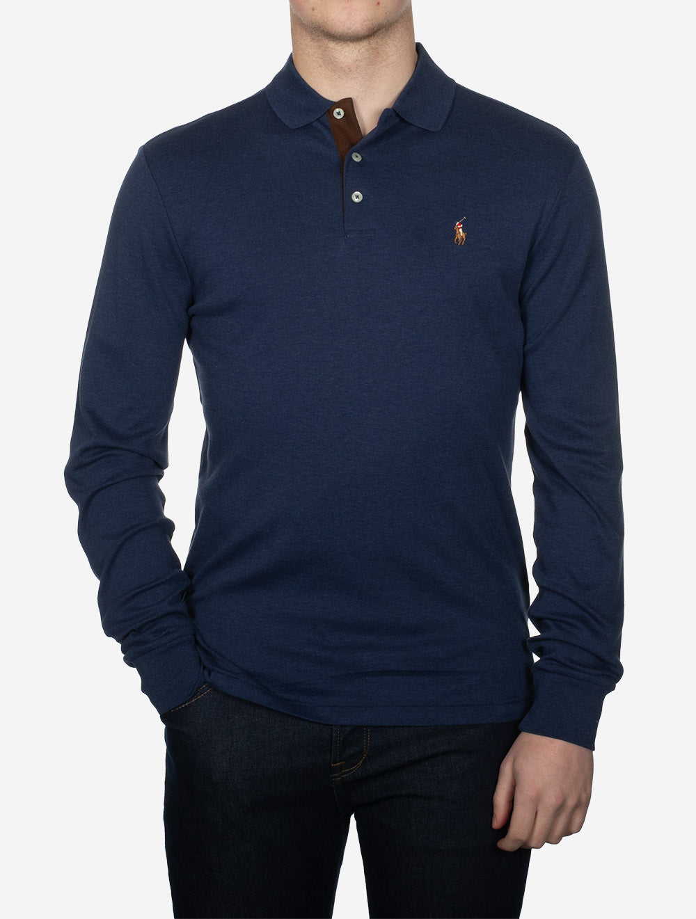 Ralph Lauren Slim Fit Pima Long Sleeve Polo Shirt Cruise Navy AI1