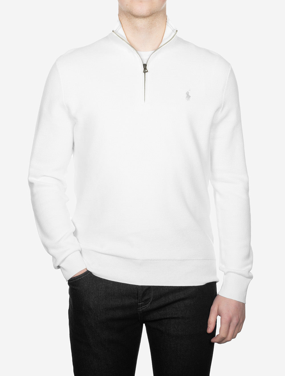 Half Zip Pique Pullover White