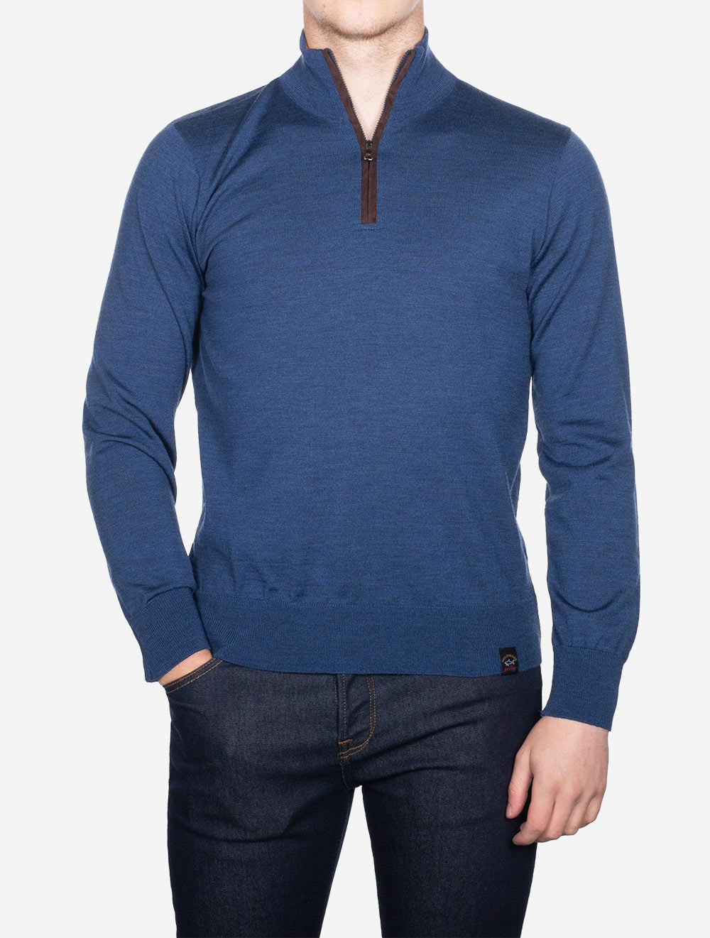 Paul And Shark Zipped Pullover With Suede Blue AI1