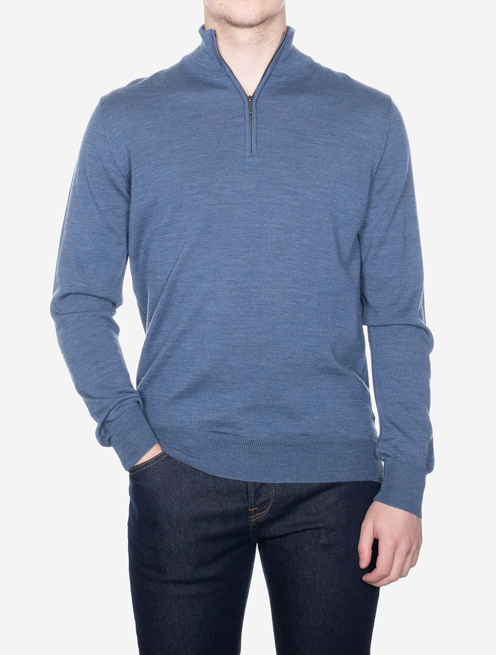 Louis Copeland Half Zip Mock Neck Jumper Blue AI2