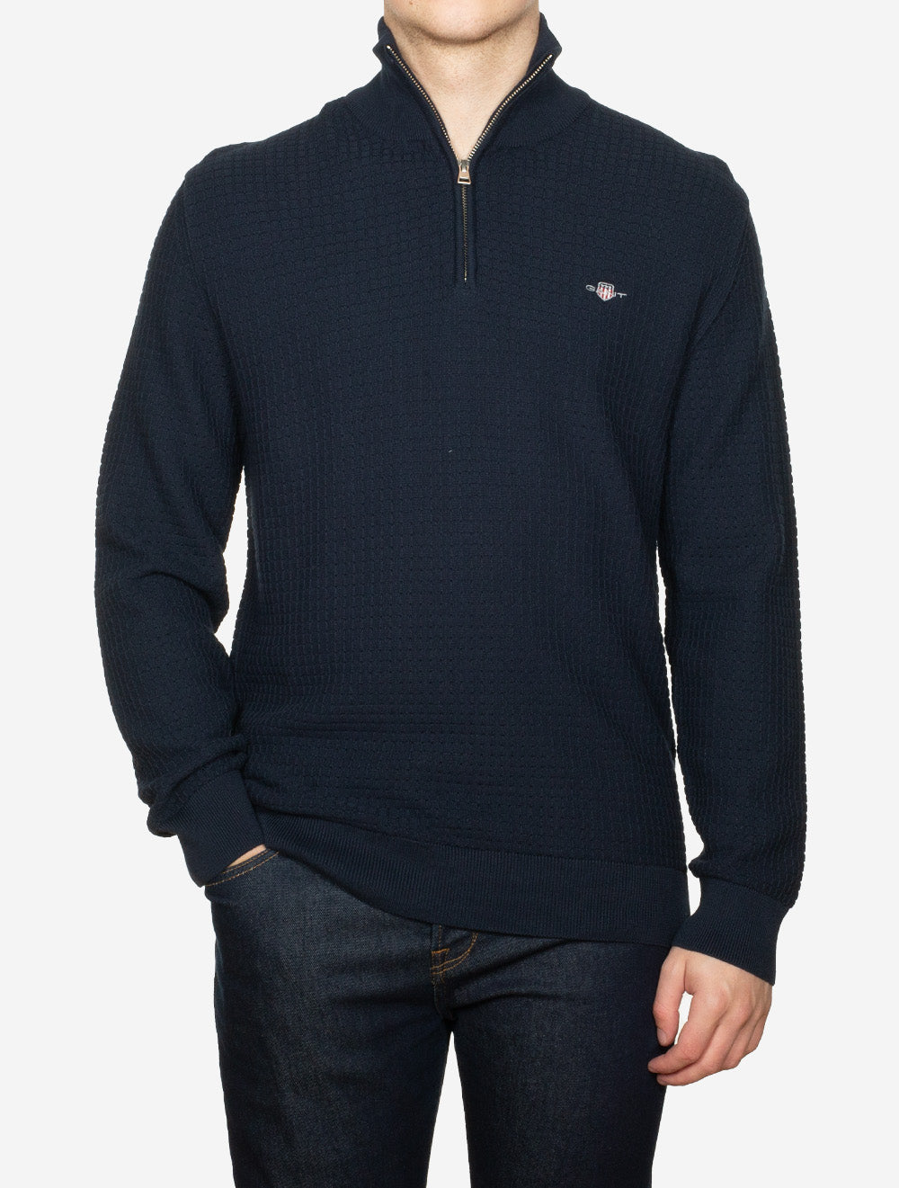 Textured Cotton Half-Zip Sweater Evening Blue