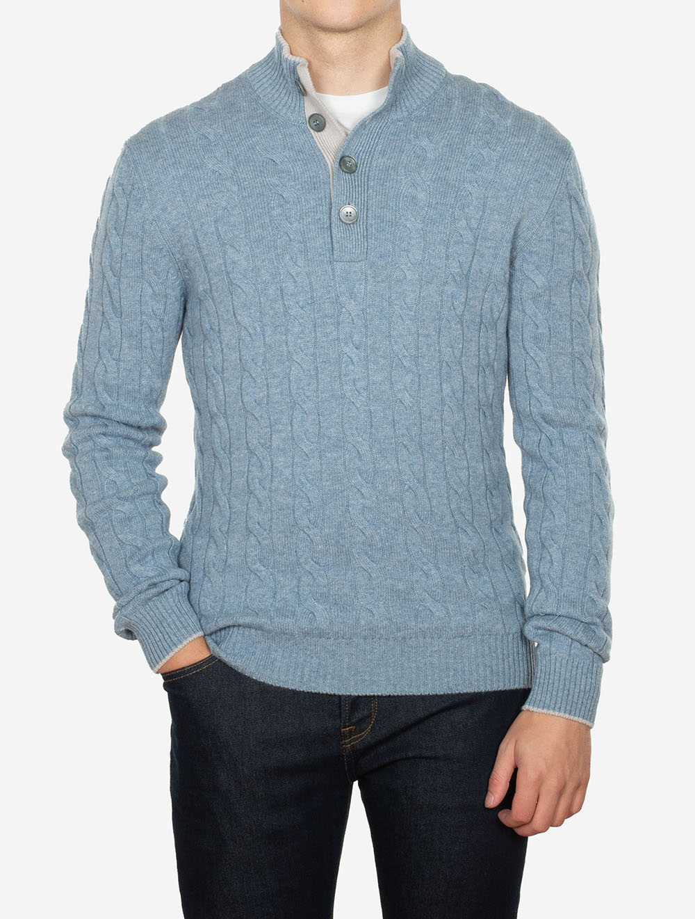 Gran Sasso Cable Knit Mock Blue AI2